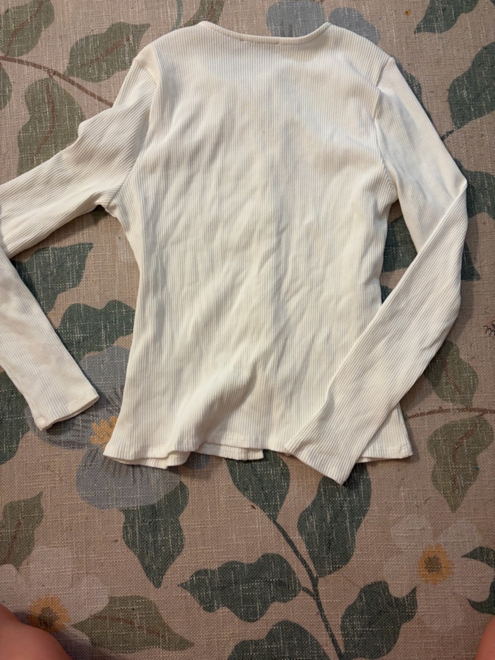 White Ribbed Button-Front Long-Sleeve Top - Picture 3 of 3